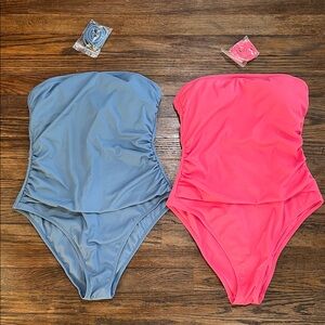 Shade & Shore Bundle of 2 Strapless Women’s Swimsuits Pink/Blue L 12-14